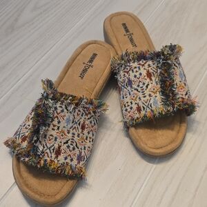Minnetonka Samara Beige Sandals Slides Frayed 10 M -A011